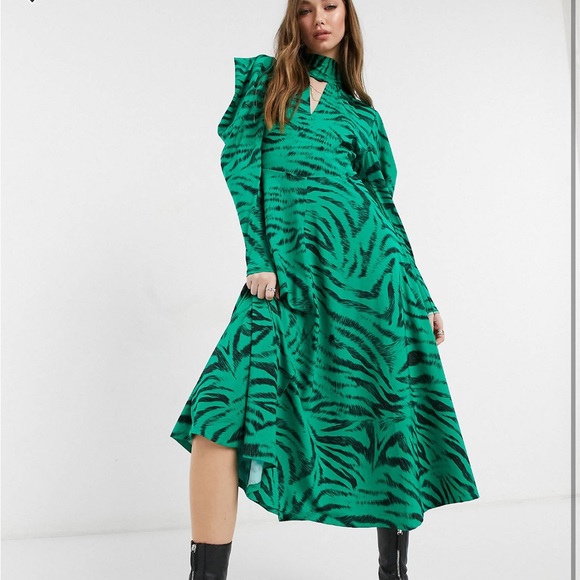 topshop green zebra dress Women's Topshop Animal Print Long Sleeve Midi Dress, Size 6 US